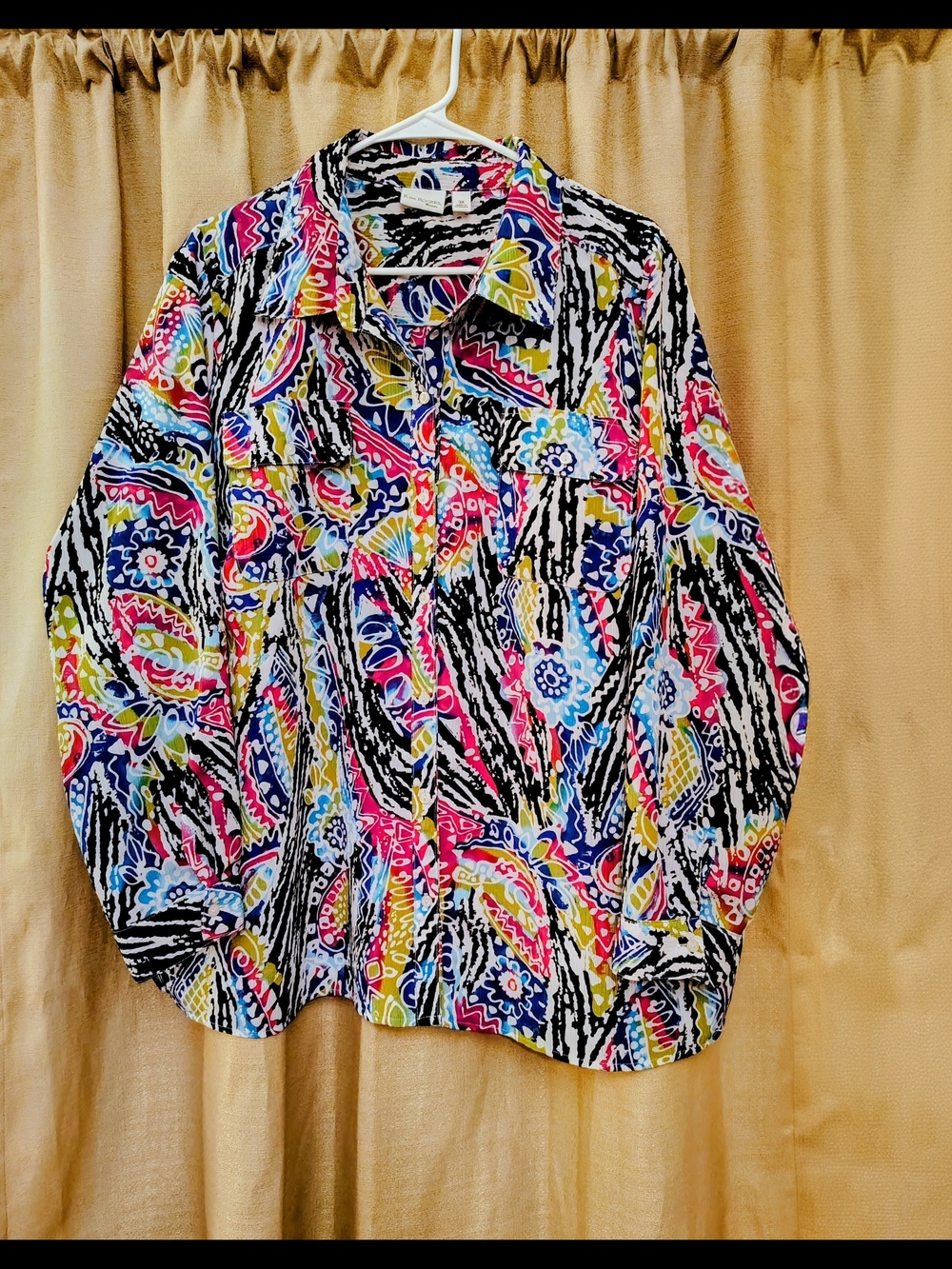 Kim Rogers Multicolor Abstract Floral Button-Up Top